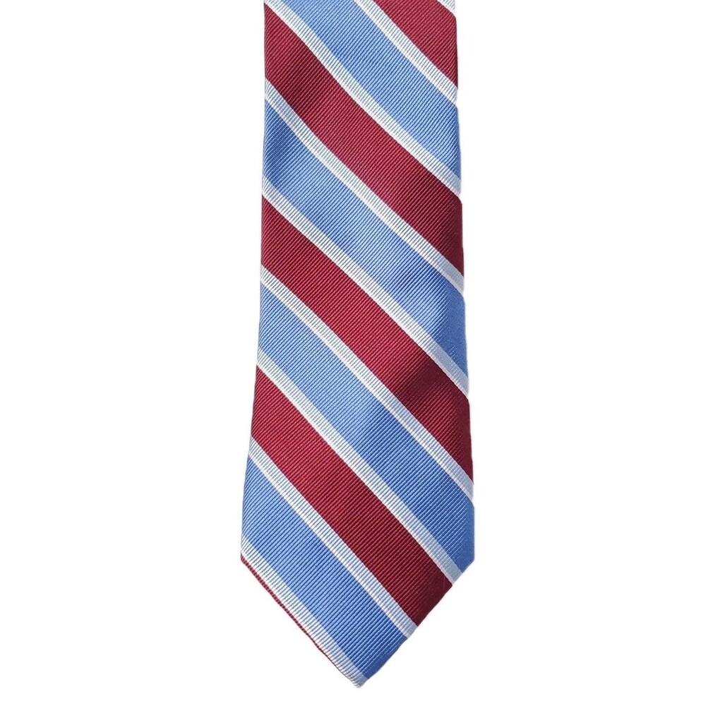 Tommy Hilfiger Burgundy & Blue Stripped 100% Silk Tie 3.5 inches Wide